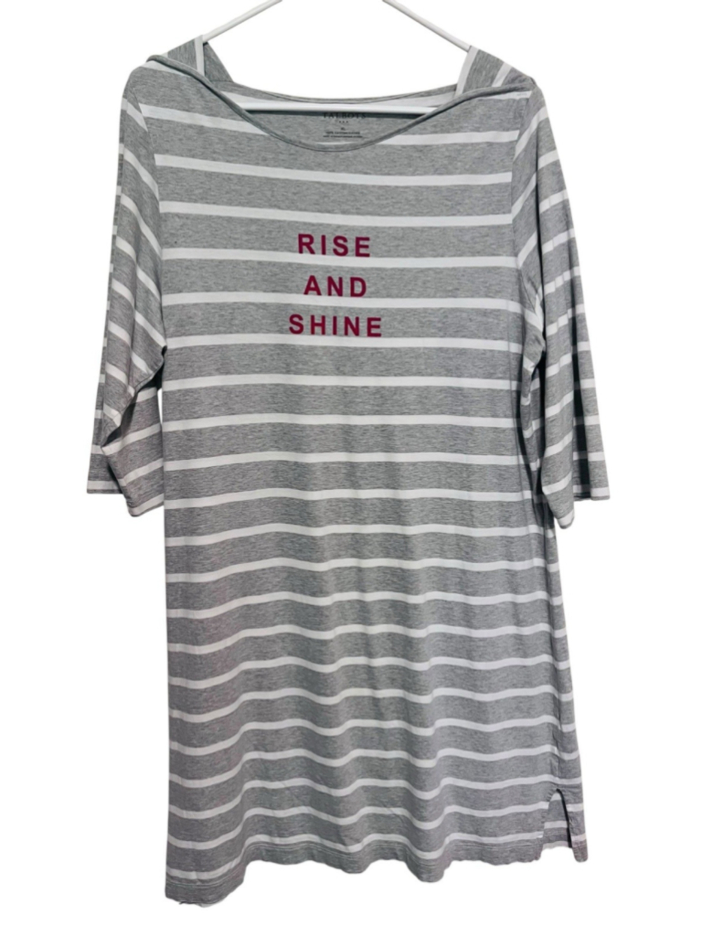 Talbots Sleep Shirt Pajamas Women’s XL Gray White Stripe Rise and Shine Cotton